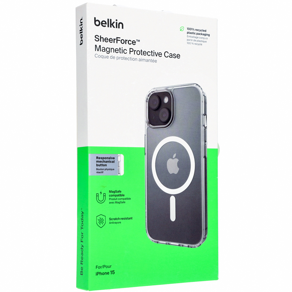 Etui Belkin SheerForce Magnetic Treated Protective Phone Case z MagSafe do iPhone 15, przezroczyste